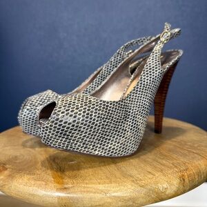 Nine West NEW Kobel Taupe Peep-Toe Slingback Platform Heels | 6.5